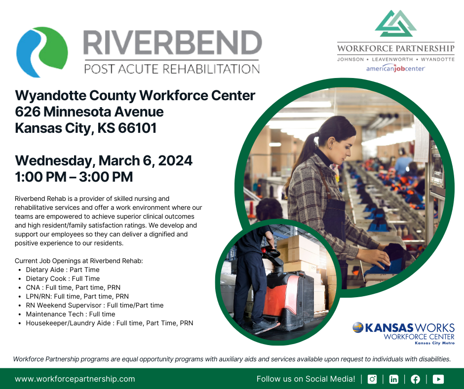 Join us at the Riverbend Rehabilitation hiring event on March 6th!