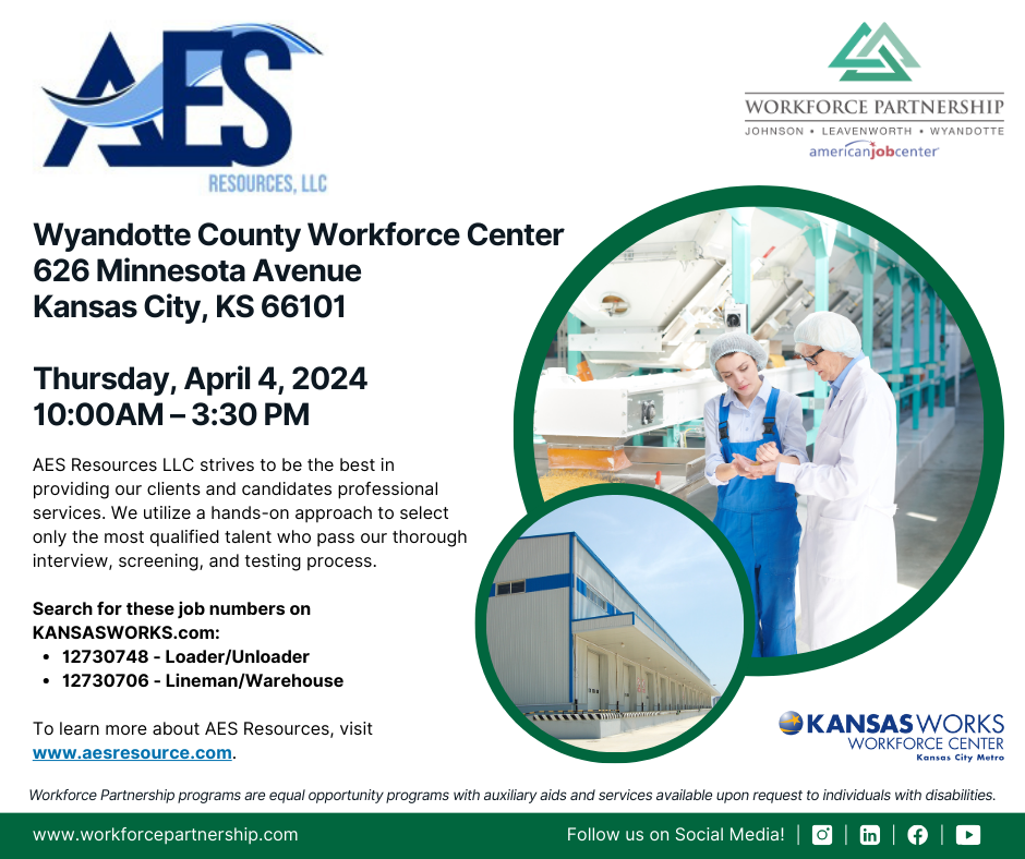 AES Resources hiring event on Thursday, April 4th!