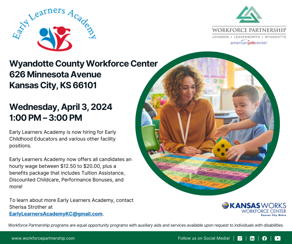 Early Learners Academy hiring event on Wednesday, April 3rd!