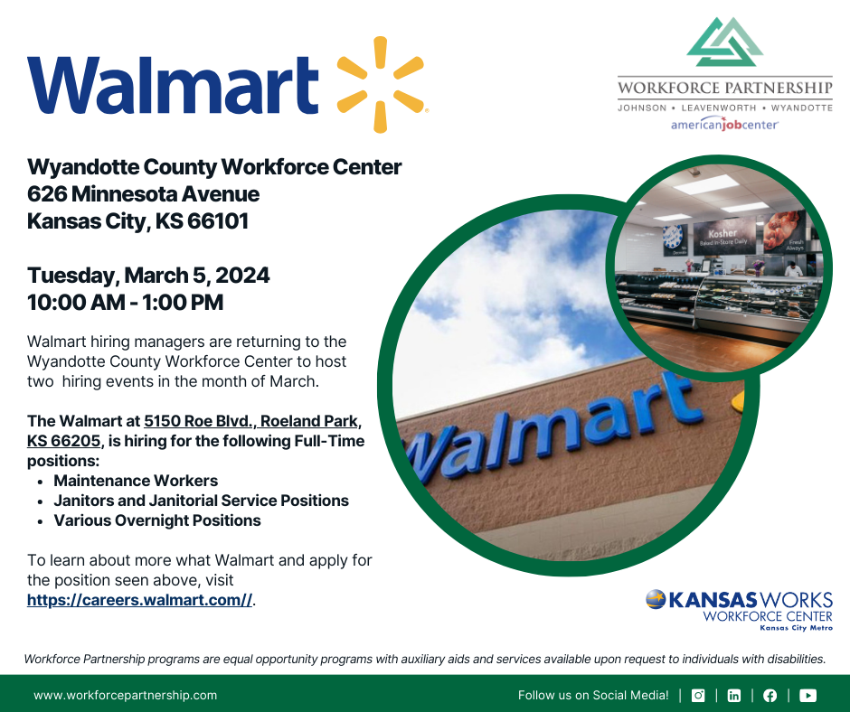 Walmart hiring event on Tuesday, March 5th!