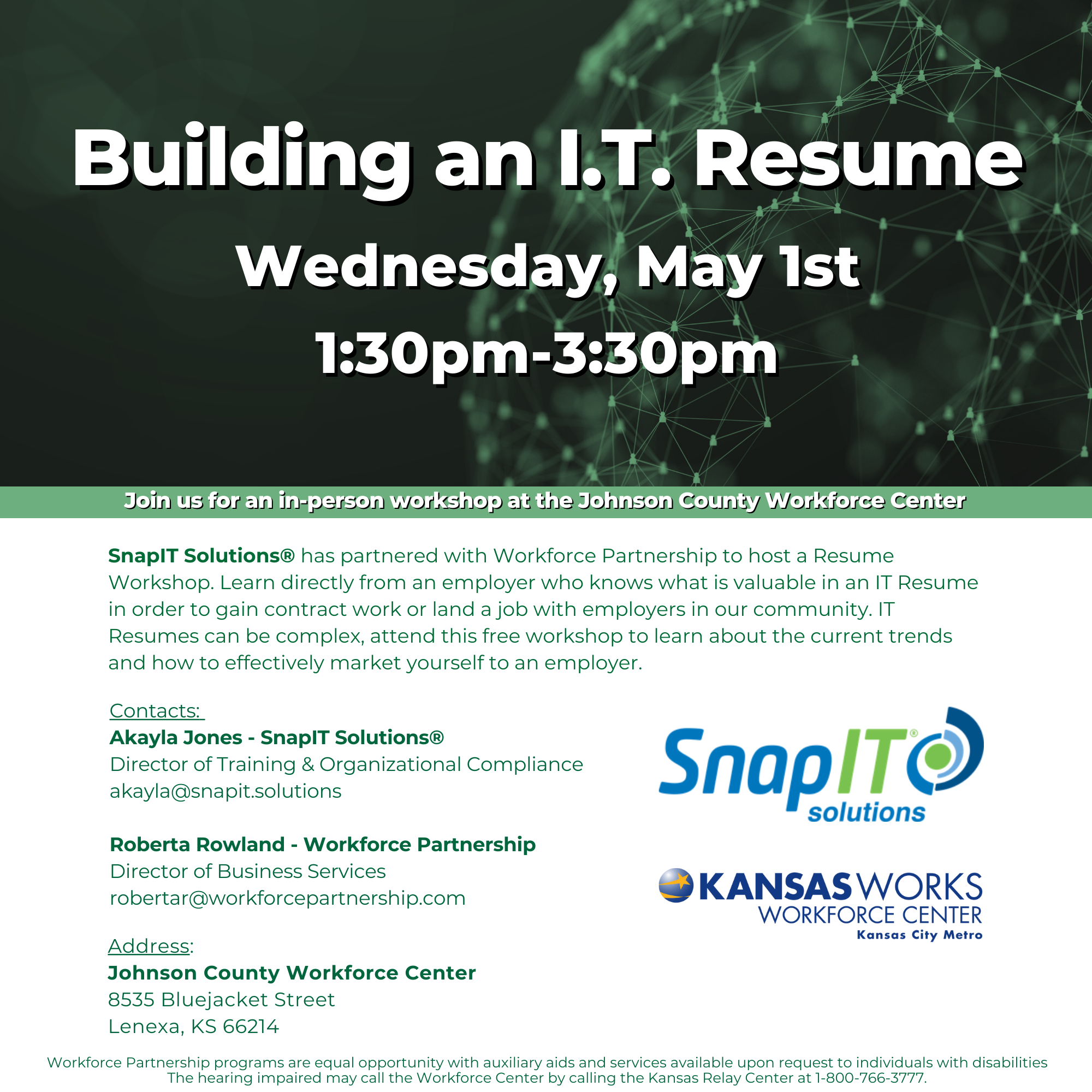 SnapIT Resume Workshop on Wednesday, May 1st!