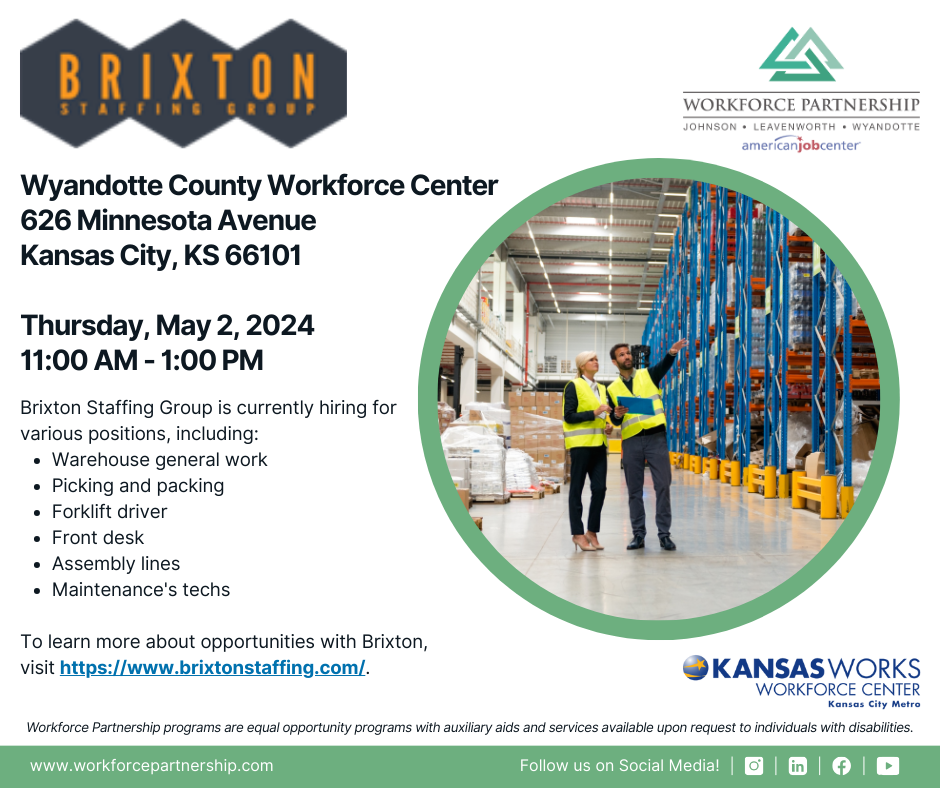 Brixton Staffing hiring event on Thursday, May 2nd!