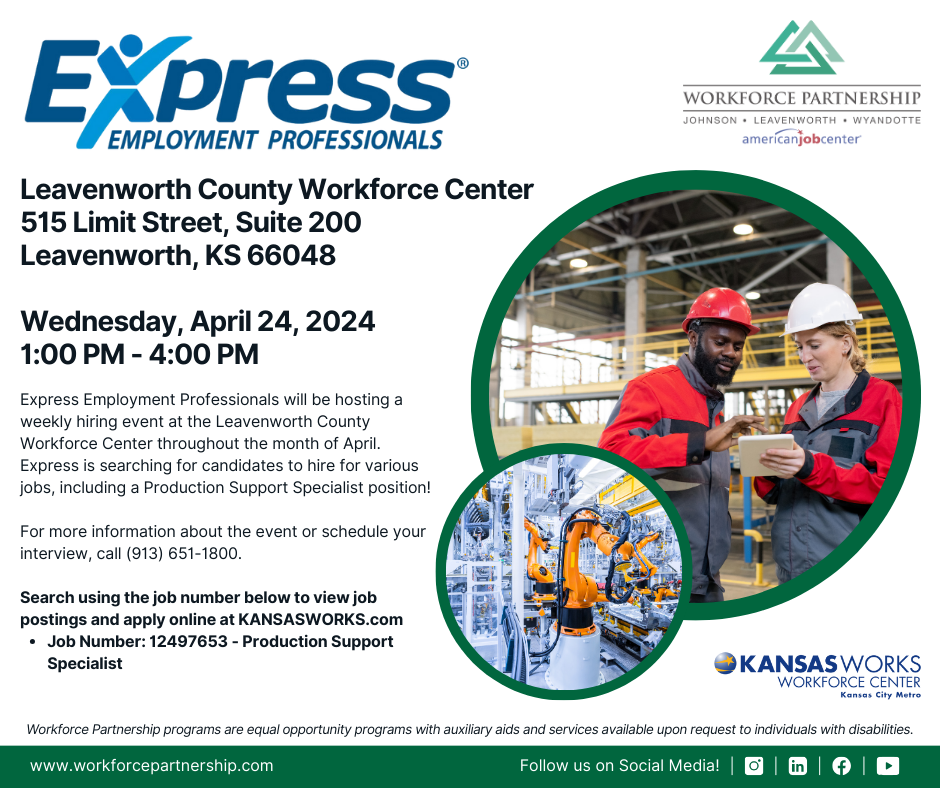 Express Employment Professionals hiring event on Wednesday, April 24th!