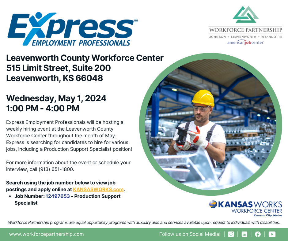 Express Employment Professionals hiring event on Wednesday, May 1st!