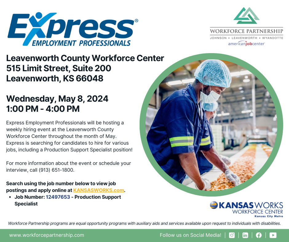 Express Employment Professionals hiring event on Wednesday, May 8th!