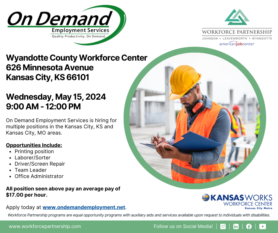 On Demand Employment Services hiring event on Wednesday, May 15th!