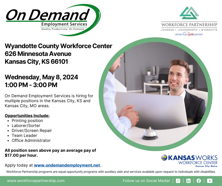 On Demand Employment Services hiring event on Wednesday, May 8th!