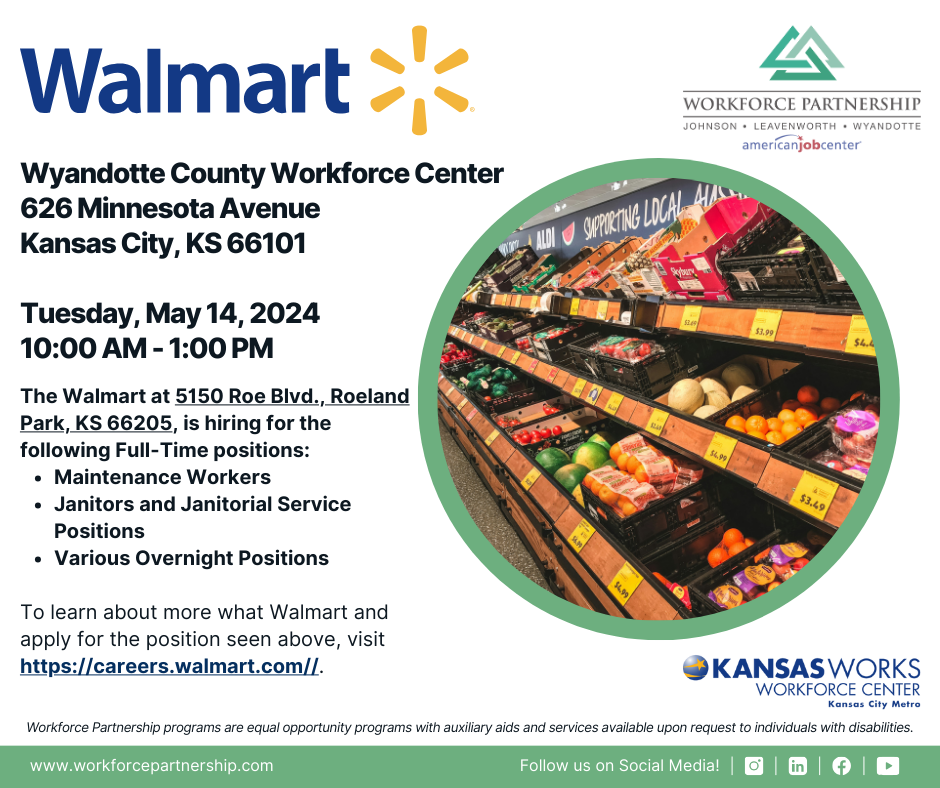 Walmart hiring event on Tuesday, May 14th!