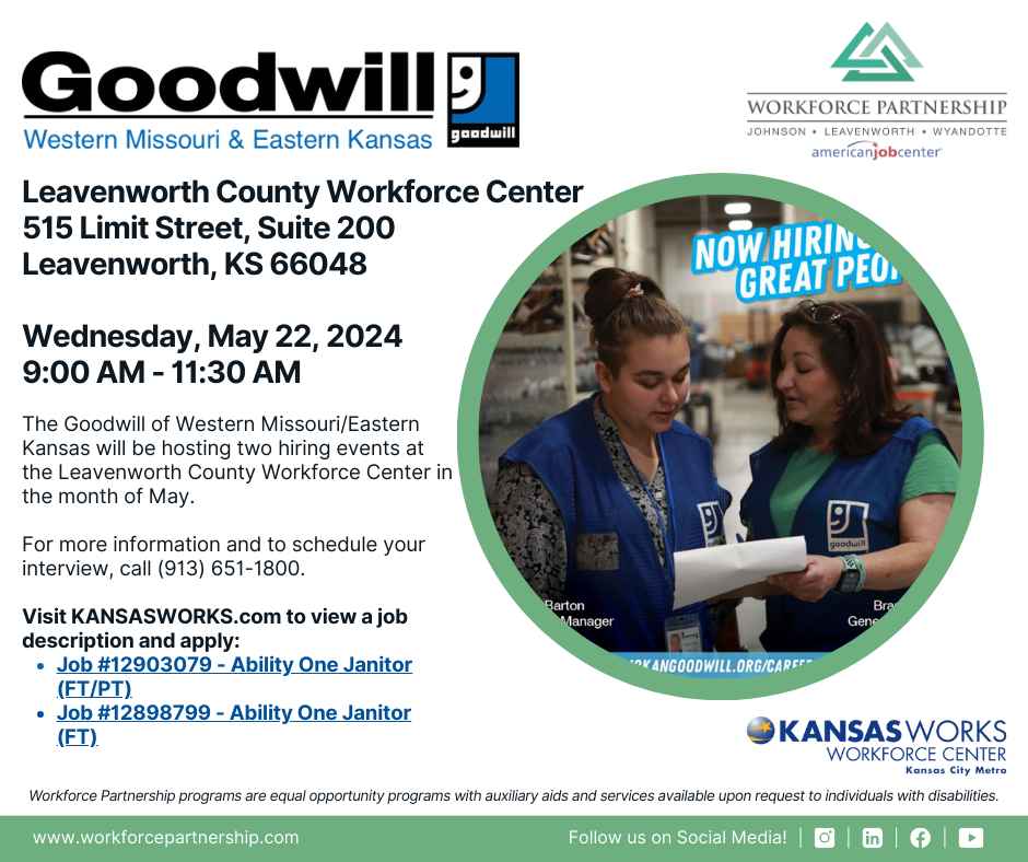 Goodwill hiring event on Wednesday, May 22nd!