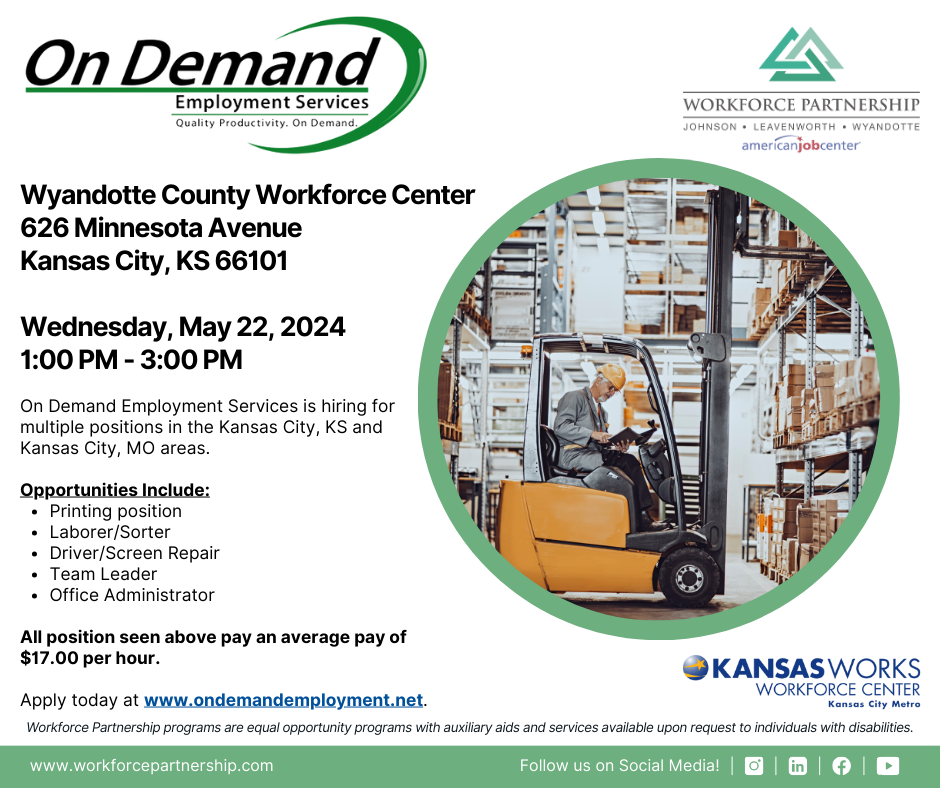 On Demand Employment Services hiring event on Wednesday, May 22nd!