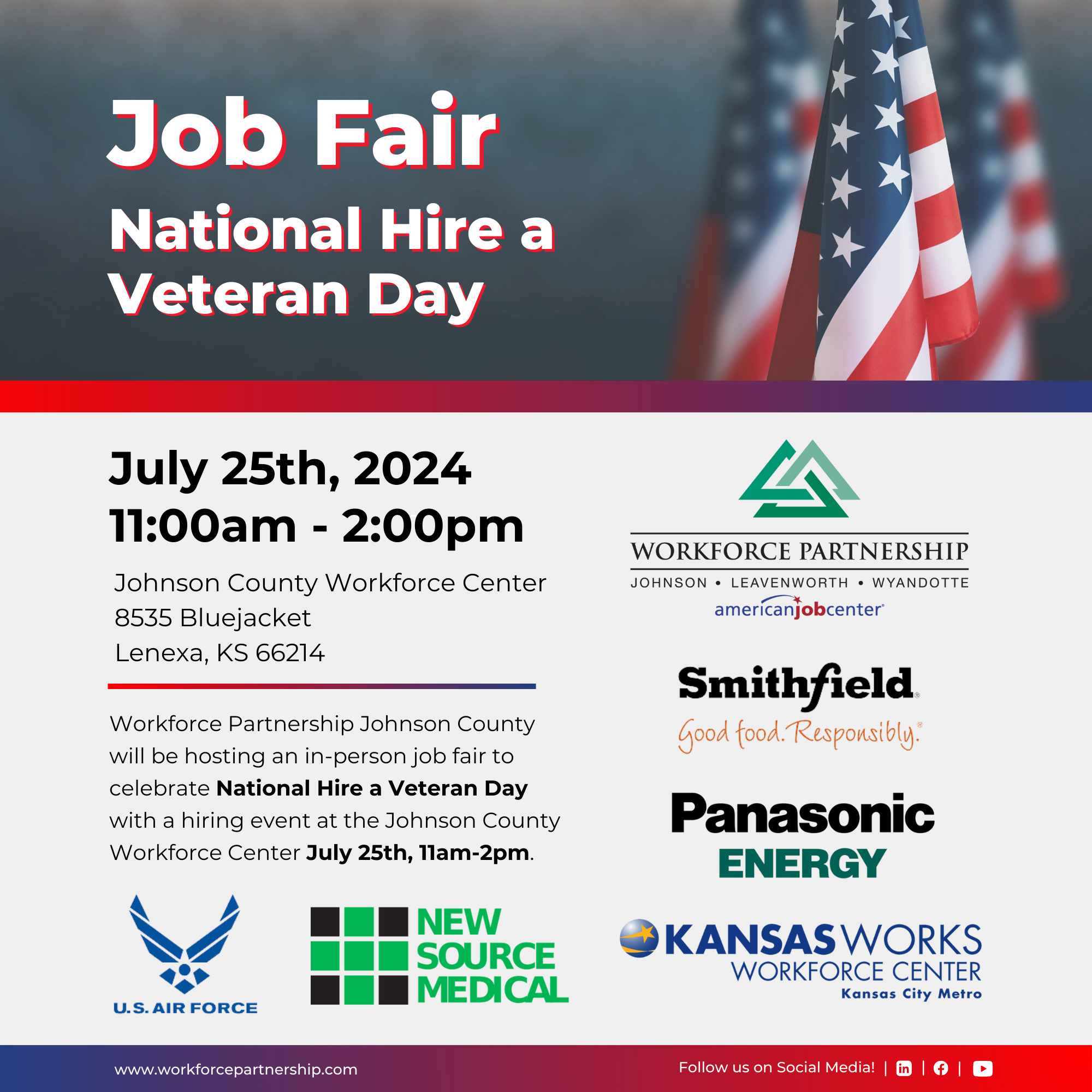 Join us at the National Hire A Veteran Day Job Fair on Thursday, July 25th, at the Johnson County Workforce Center!
