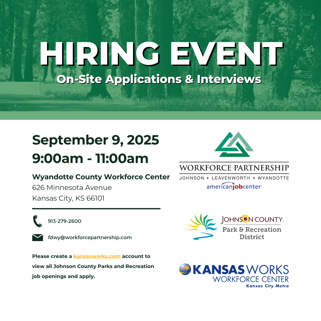 JOCO Parks and Recreation hiring event in September!