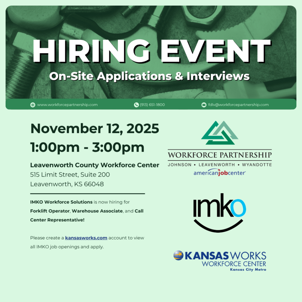 IMKO Workforce Solutions at the Leavenworth County Workforce Center on November 12th!