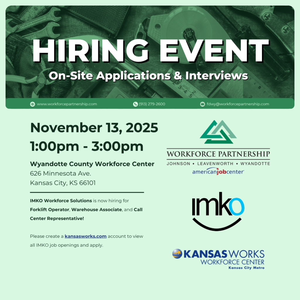 IMKO Workforce Solutions at the Wyandotte County Workforce Center on November 13th!