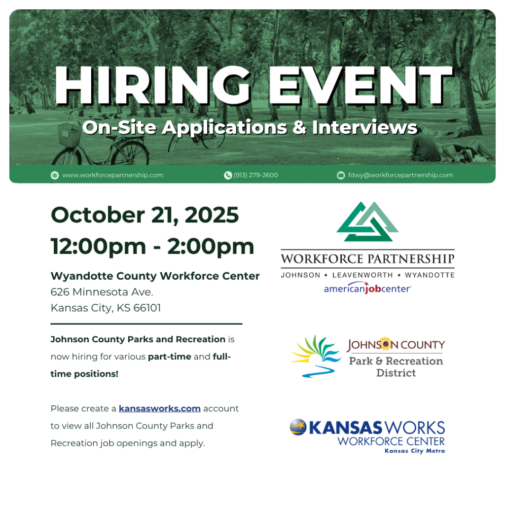 Johnson County Parks and Recreation hiring event on October 21st!