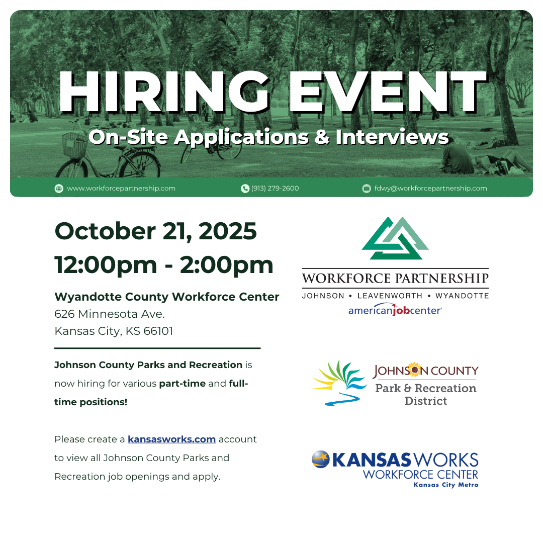 Johnson County Parks and Recreation hiring event on October 21st!