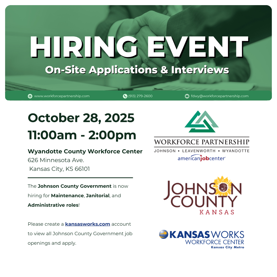 Johnson County Government hiring event on October 28th!