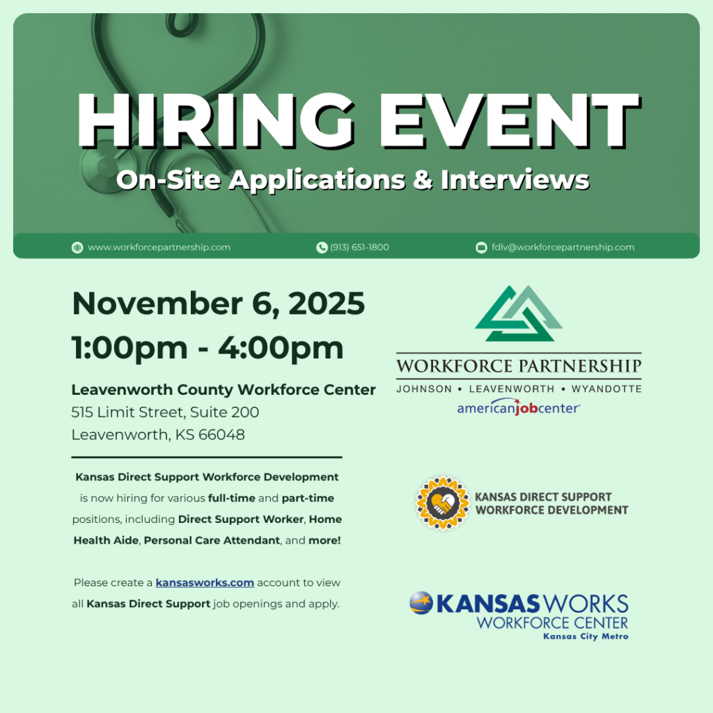 Kansas Direct Support Workforce Development hiring event on November 6th!