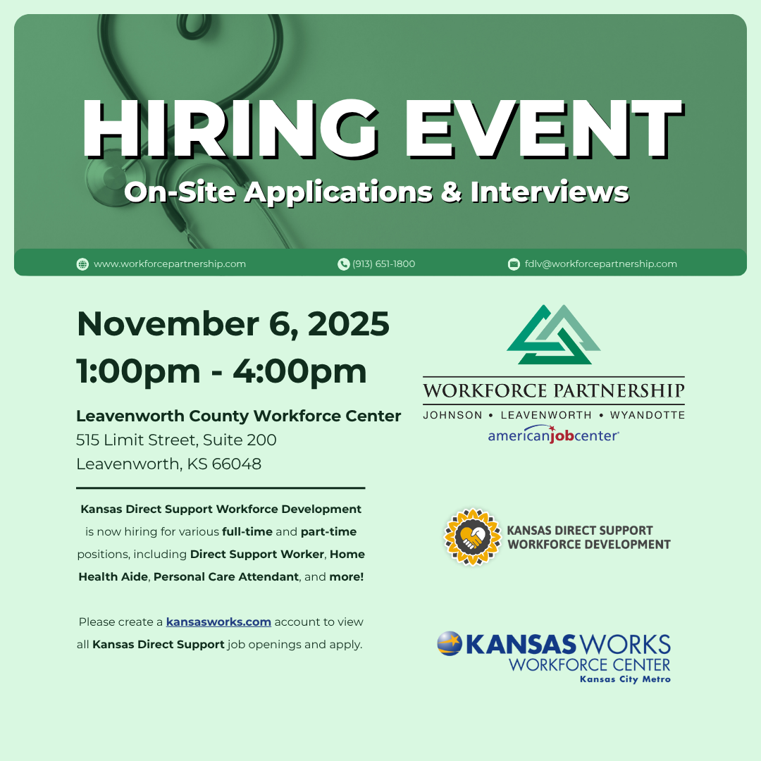 Kansas Direct Support Workforce Development hiring event on November 6th!