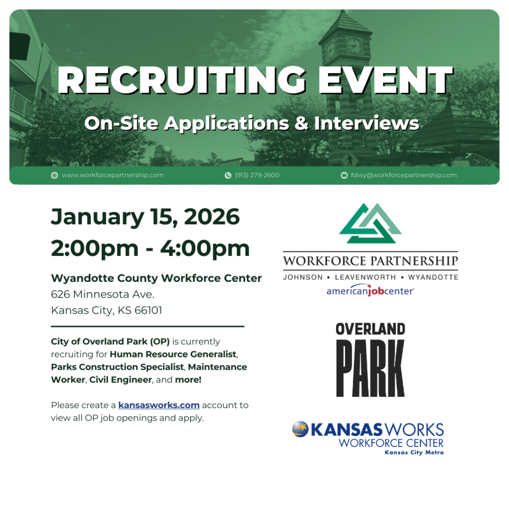 City of Overland Park hiring event on Thursday, January 15th!