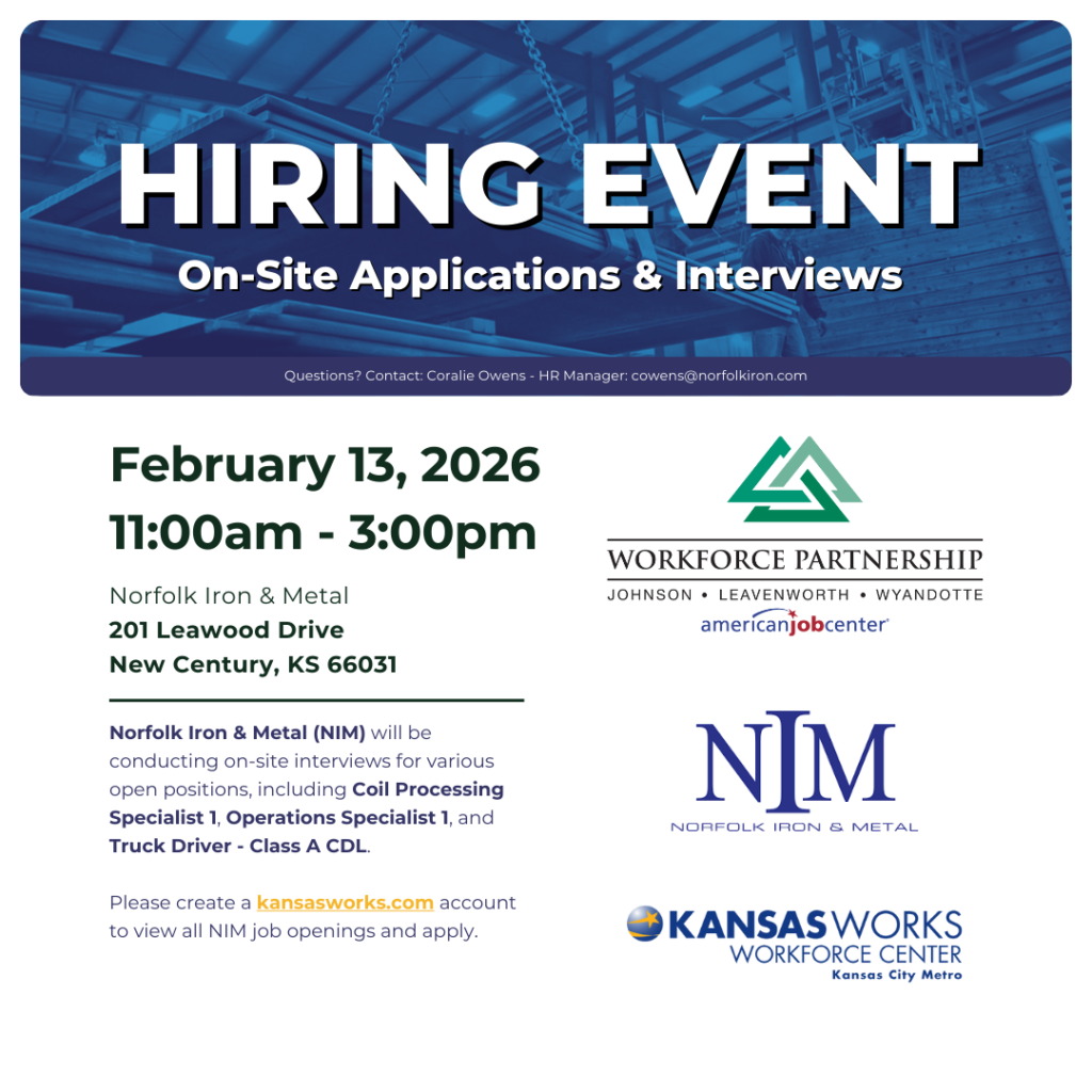 Norfolk Iron and Metal hiring event on Friday, February 13th!