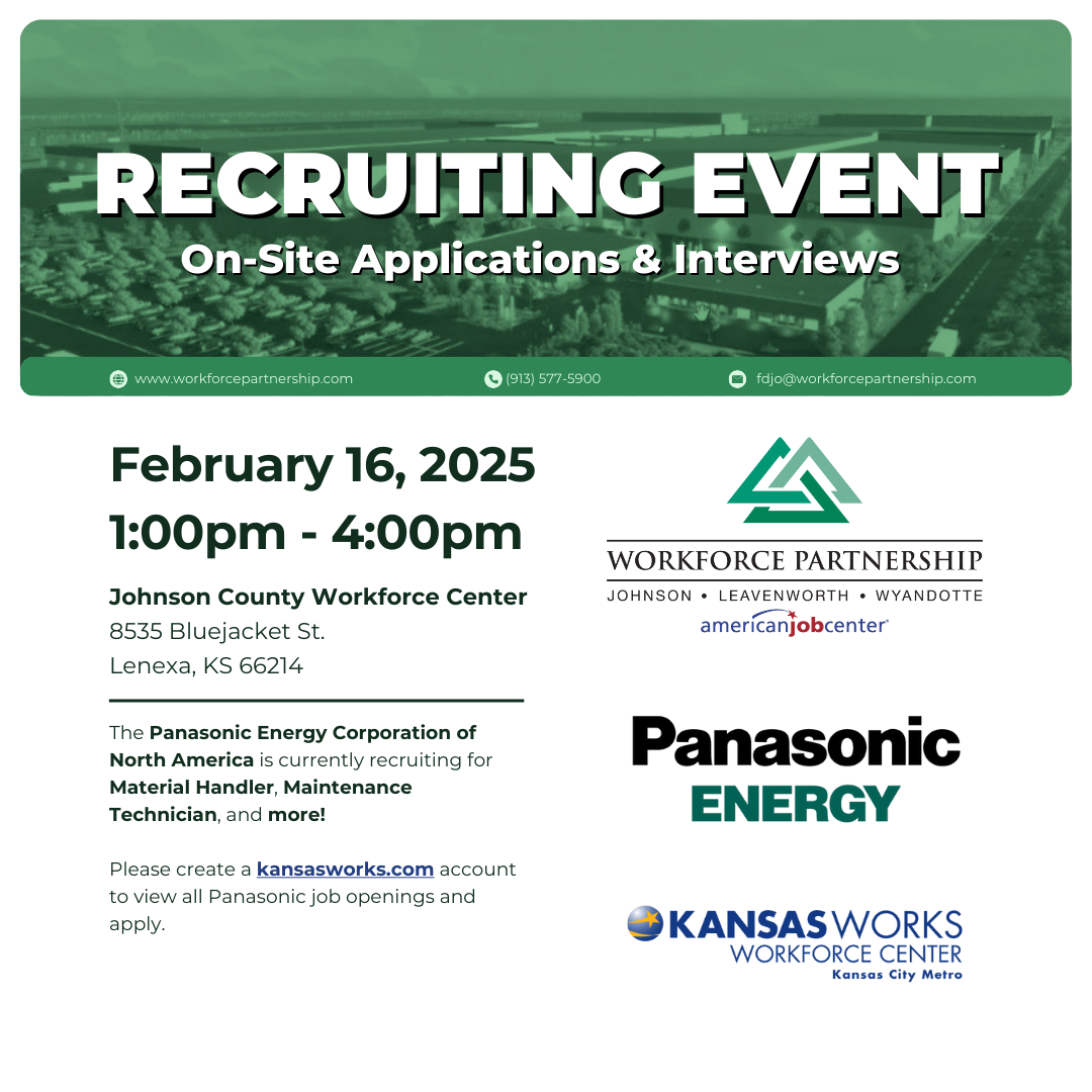 Panasonic Energy hiring event on Monday, February 16th!