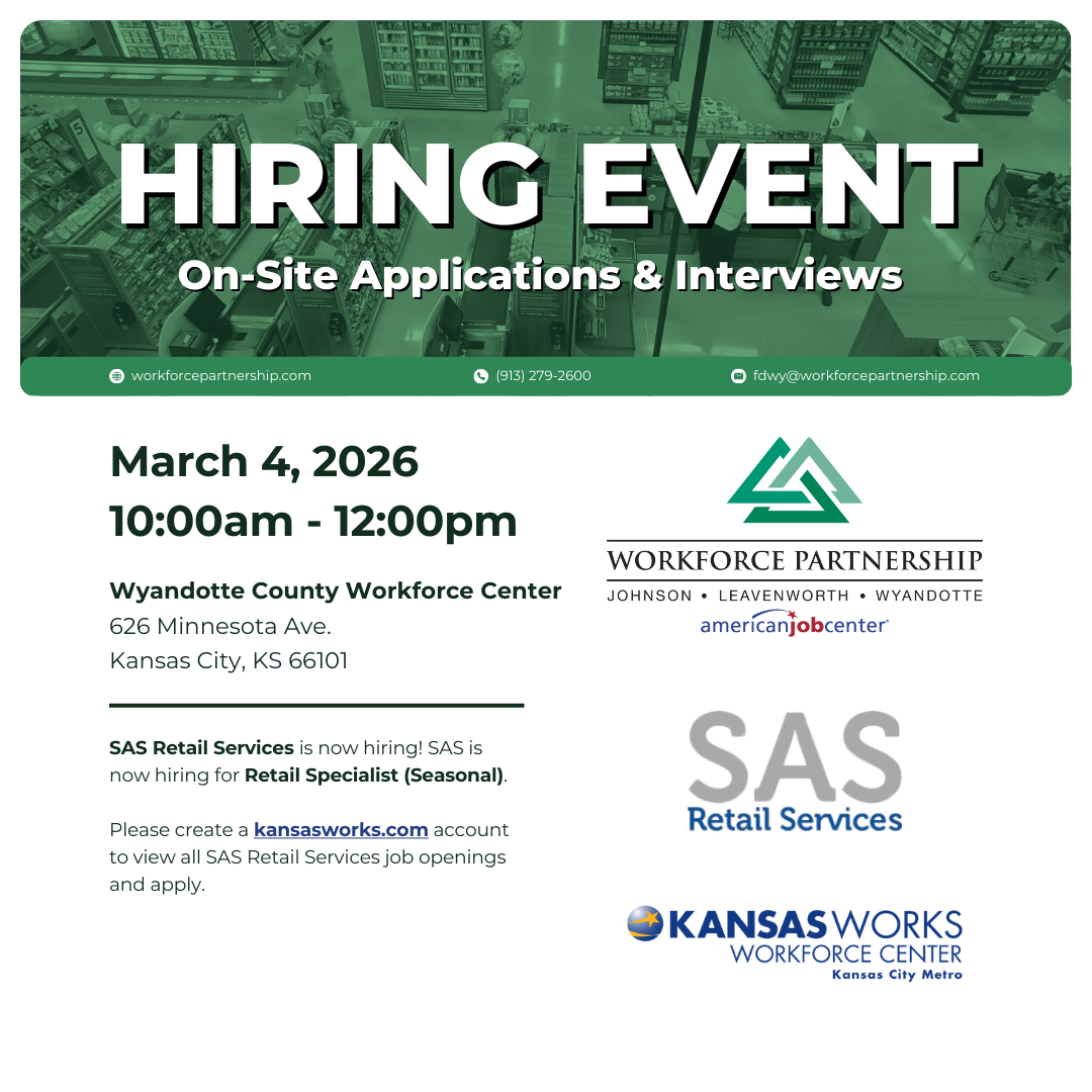 SAS Retail Services hiring event on Wednesday, March 4th!
