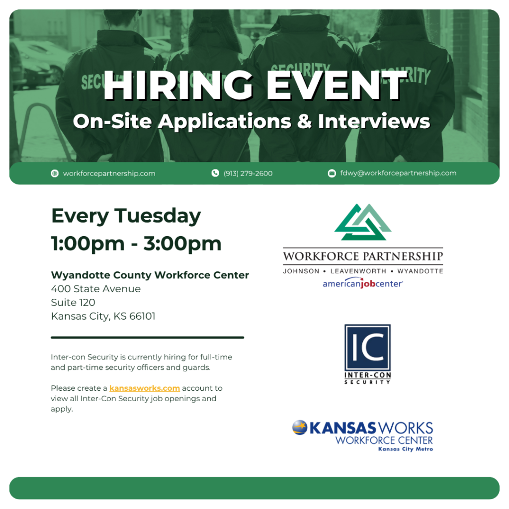 Inter-Con hiring event series in August at the Wyandotte County Workforce Center!