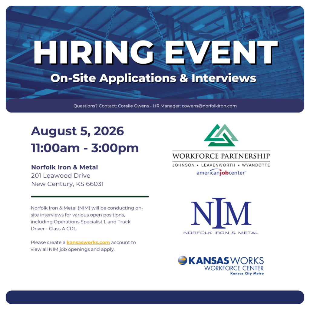 Norfolk Iron and Metal hiring event on Wednesday, August 5!