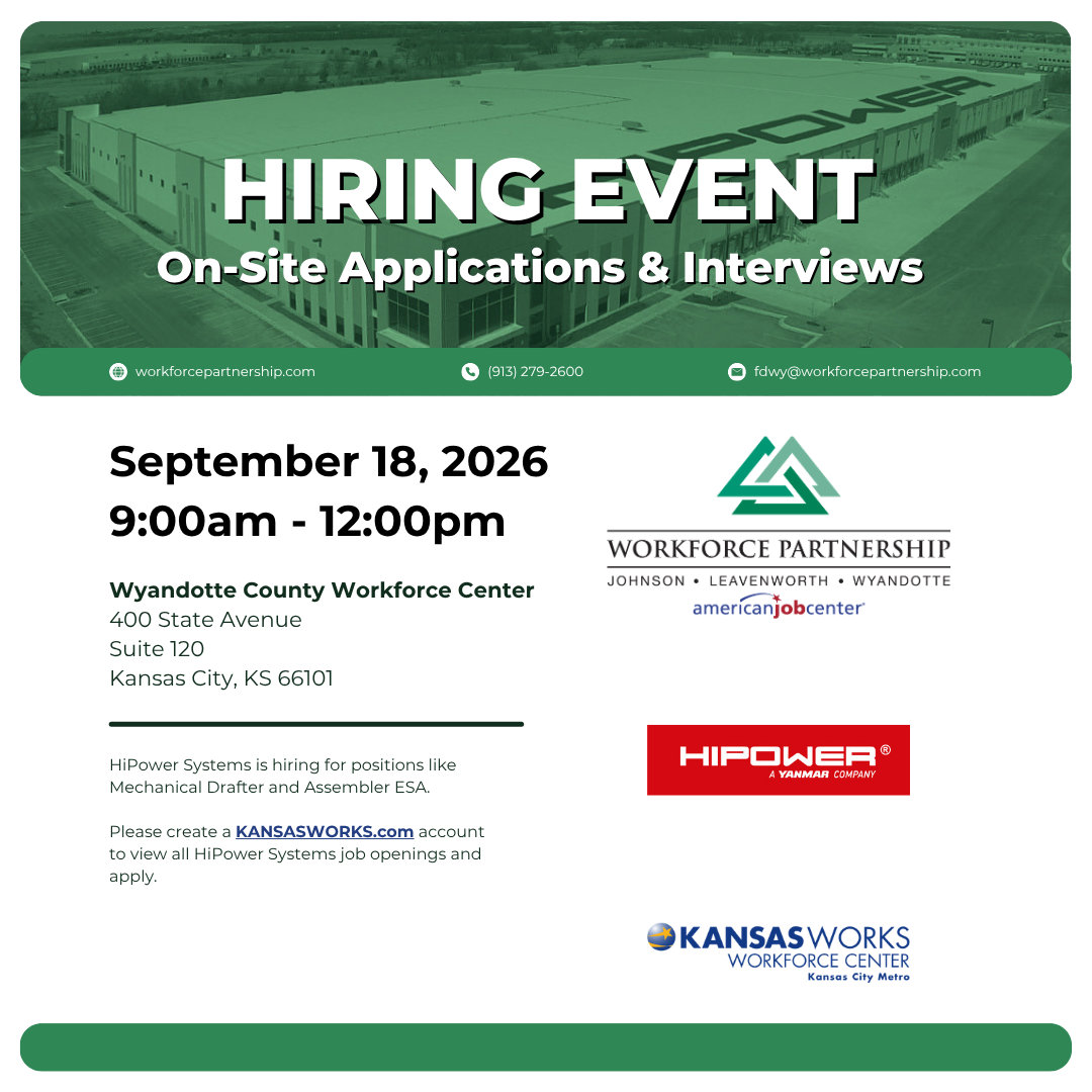 Himonisa (HIPOWER) Systems is hosting a hiring event on Friday, September 18, at the Wyandotte County Workforce Center!