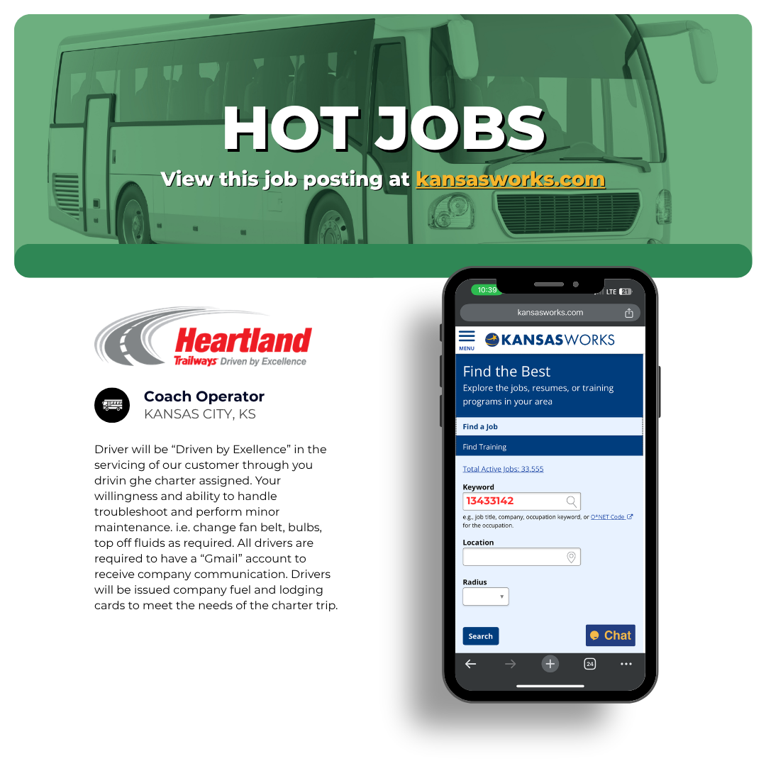 Heartland Trailways hiring event at the Wyandotte County Workforce Center on Wednesday, October 21!