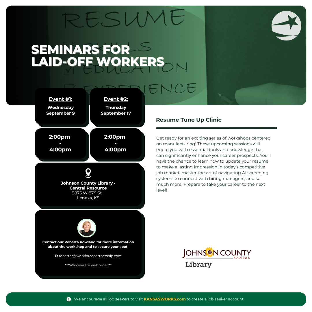Resume Tune Up Clinic at the Johnson County Library in September!